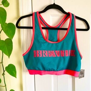 NWT Danskin Now Breathe Athletic Sports Bra, Neon Coral/Teal, Women’s Size L